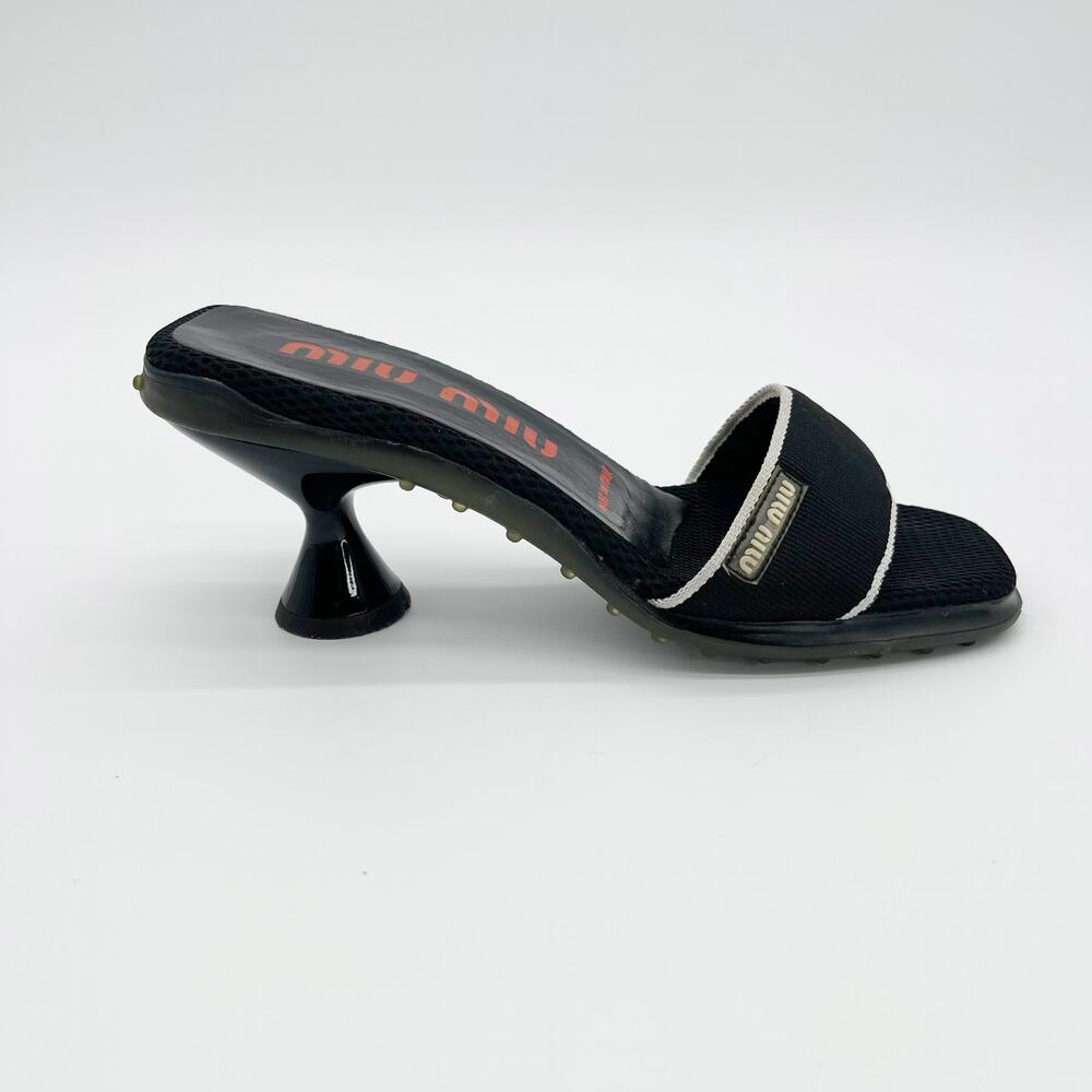 Miu Miu 90s y2k Black Mesh Logo Bubble Sole Kitten Heel Mules Slides IT 36.5 - Picture 3 of 12